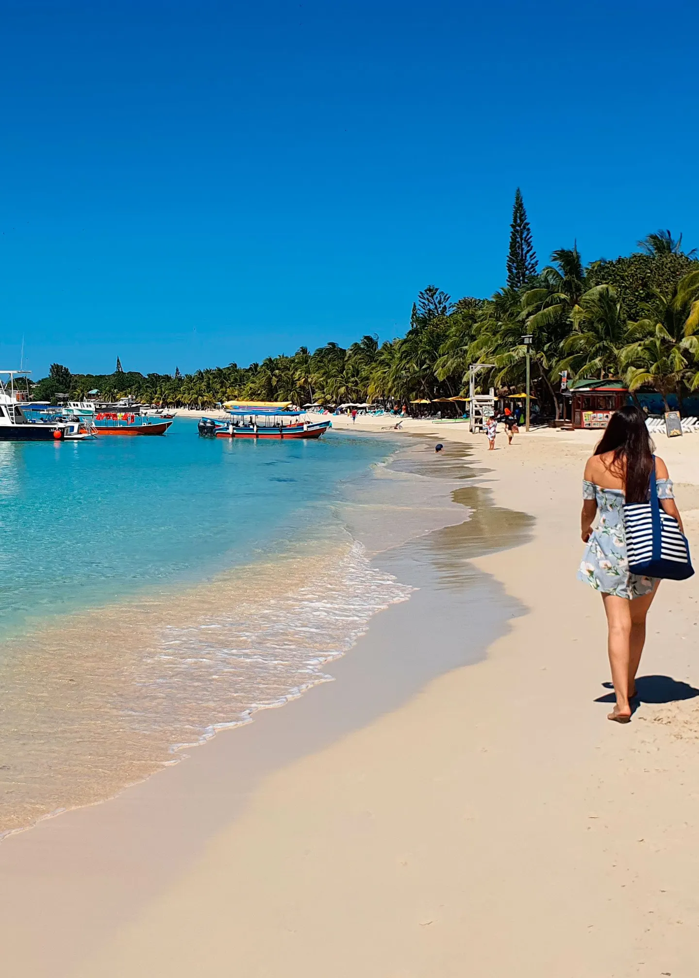 Playa del Caribe en Roatán, Honduras, con agua turquesa y palmeras